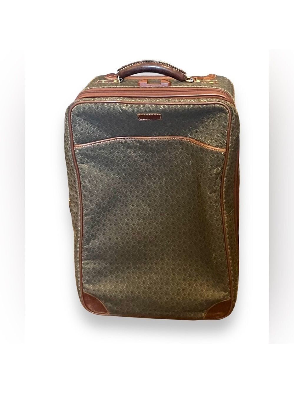 Hartmann Green Diamond Jacquard Fabric & Leather Wheel On Roller Bag 21”